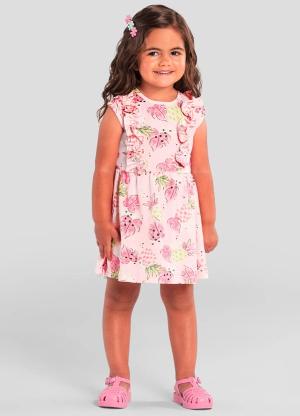 Brandili - Vestido Infantil Menina Floral Rosa