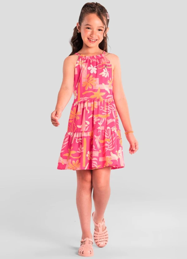 Brandili - Vestido Infantil Menina Floral Rosa