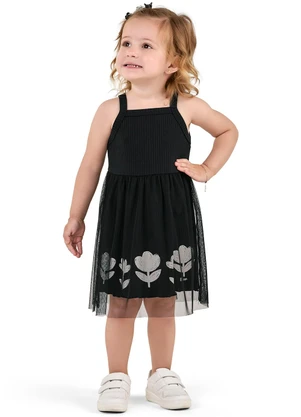 Elian - Vestido Infantil Menina Floral Tule Preto - ELIAN