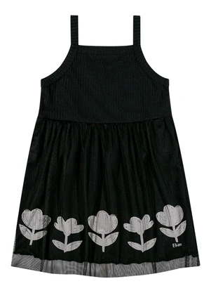 Elian - Vestido Infantil Menina Floral Tule Preto - ELIAN