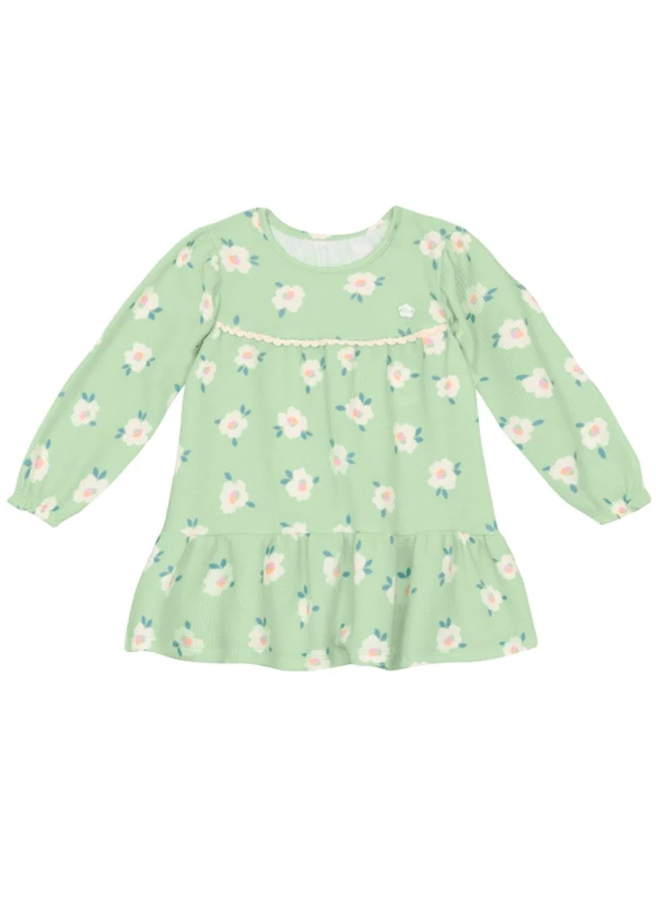 Brandili - Vestido Infantil Menina Floral Verde
