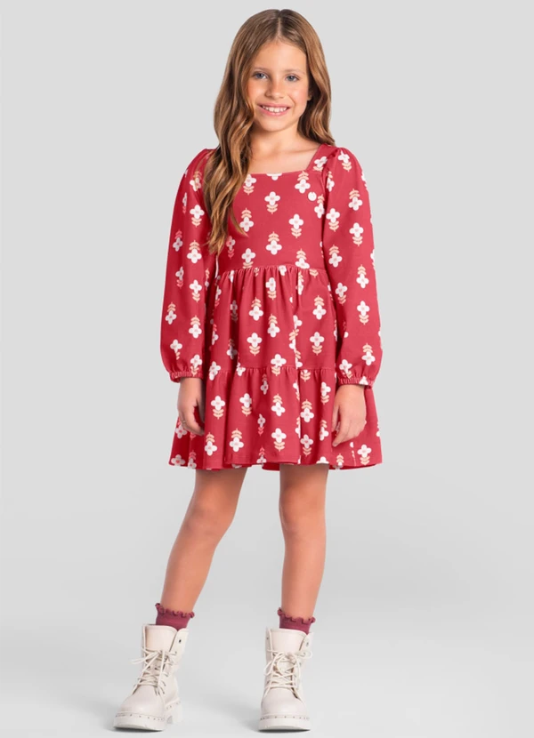 Brandili Mundi - Vestido Infantil Menina Floral Vermelho 1