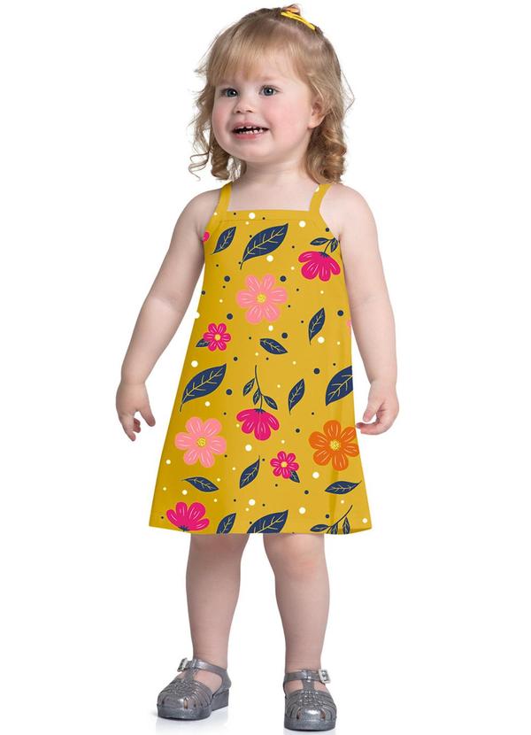 Kyly - Vestido Infantil Menina Flores Amarelo