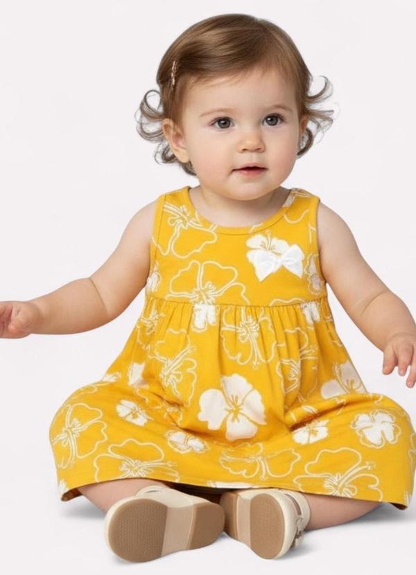 Kyly - Vestido Infantil Menina Flores Amarelo