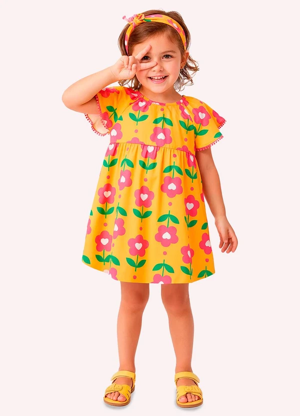 Kyly - Vestido Infantil Menina Flores Amarelo