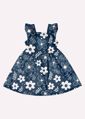 Kyly - Vestido Infantil Menina Flores Azul Marinho - KYLY