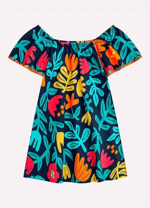 Nanai - Vestido Infantil Menina Flores Azul Marinho - NANAI