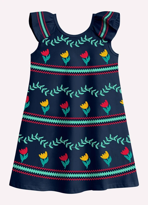 Nanai - Vestido Infantil Menina Flores Azul Marinho 2