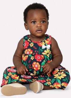 Kyly - Vestido Infantil Menina Flores Azul Marinho - KYLY