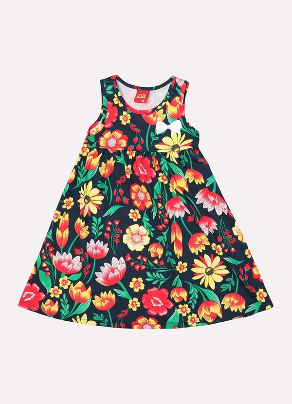 Kyly - Vestido Infantil Menina Flores Azul Marinho