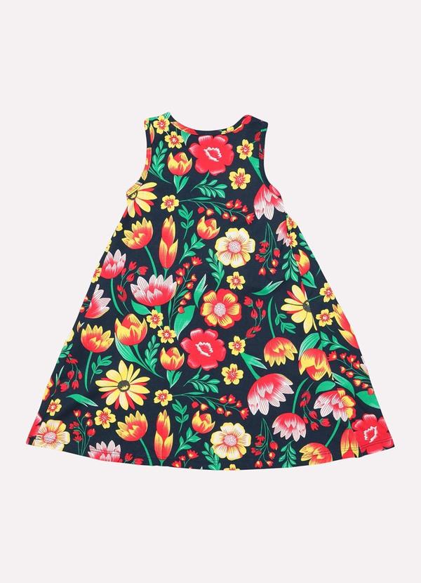 Kyly - Vestido Infantil Menina Flores Azul Marinho 3