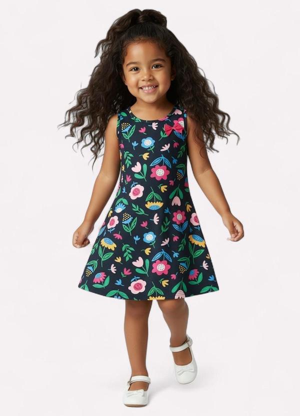 Kyly - Vestido Infantil Menina Flores Azul Marinho 2