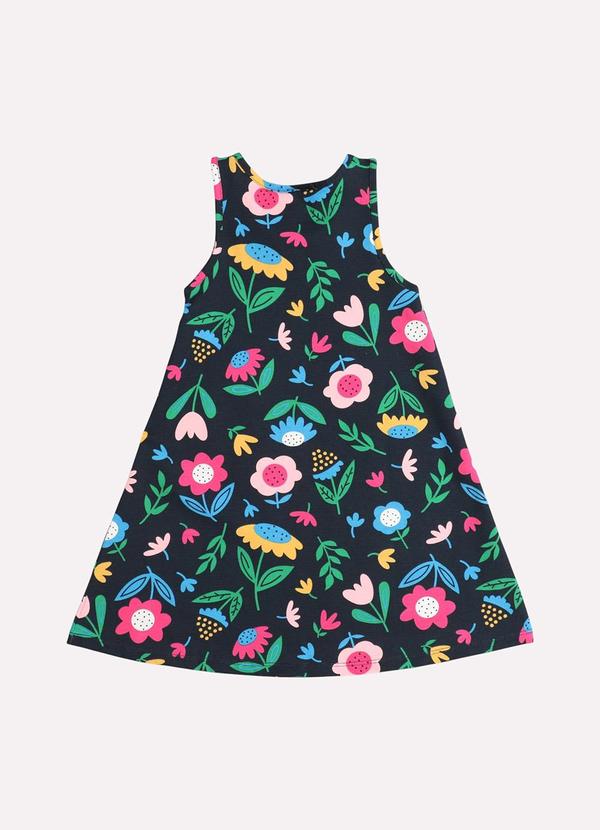Kyly - Vestido Infantil Menina Flores Azul Marinho 3