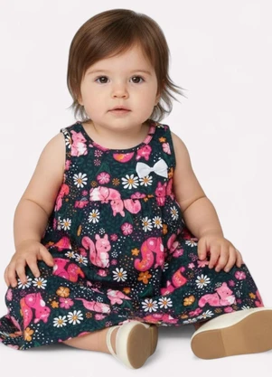 Kyly - Vestido Infantil Menina Flores Azul Marinho - KYLY