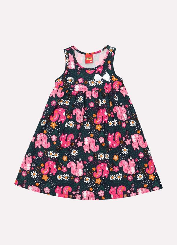 Kyly - Vestido Infantil Menina Flores Azul Marinho 1