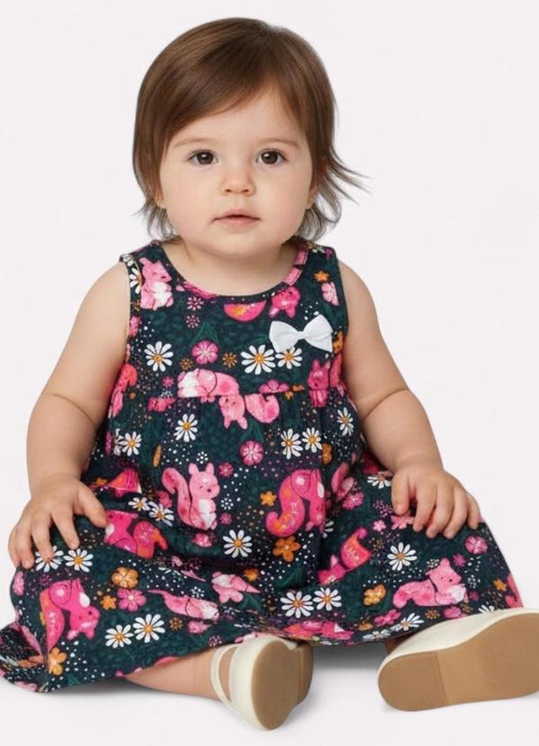 Kyly - Vestido Infantil Menina Flores Azul Marinho 2