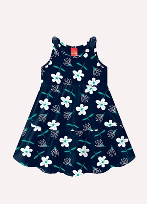 Kyly - Vestido Infantil Menina Flores Azul Marinho - KYLY