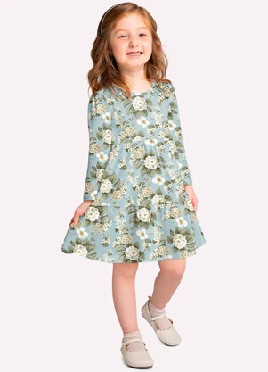 Milon - Vestido Infantil Menina Flores Azul - MILON