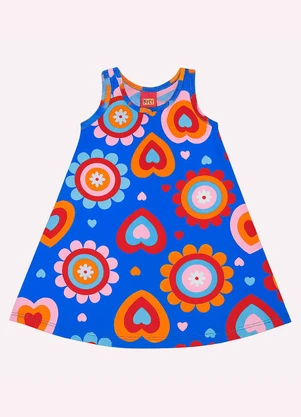 Kyly - Vestido Infantil Menina Flores Azul - KYLY