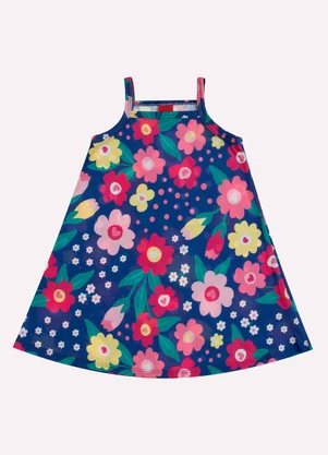 Kyly - Vestido Infantil Menina Flores Azul - KYLY