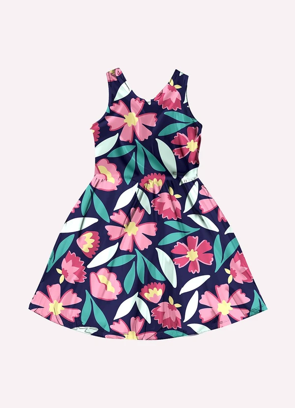 Kyly - Vestido Infantil Menina Flores Azul