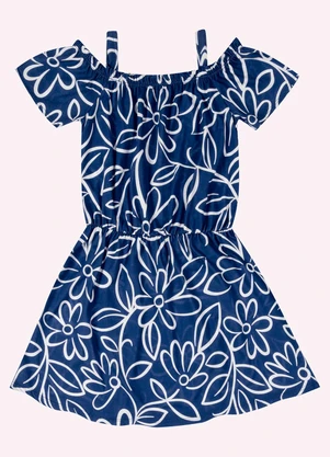 Kyly - Vestido Infantil Menina Flores Azul - KYLY