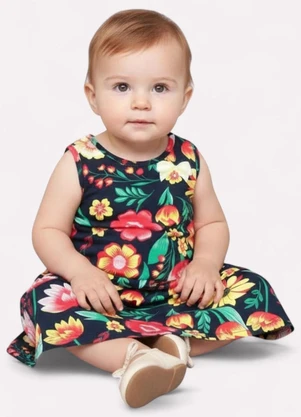 Kyly - Vestido Infantil Menina Flores Azul - KYLY