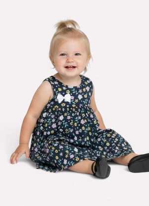 Kyly - Vestido Infantil Menina Flores Azul - KYLY