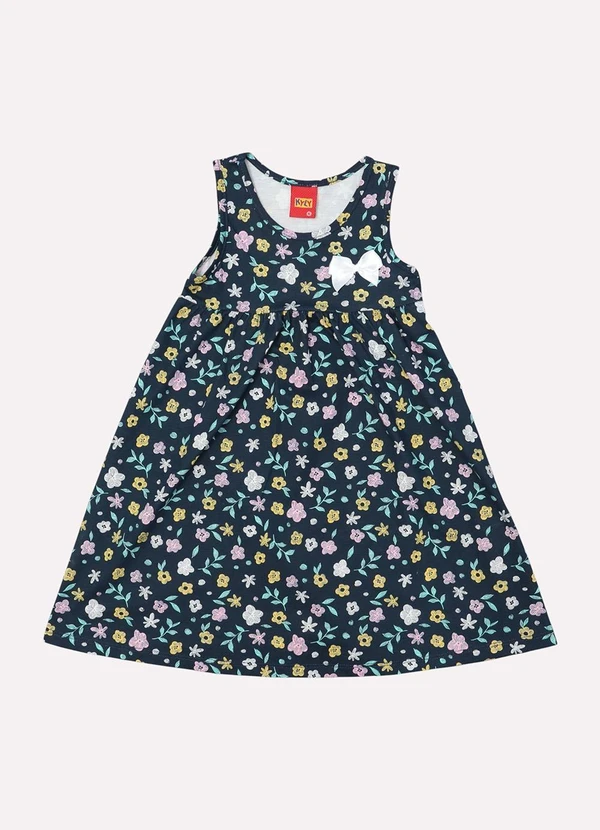 Kyly - Vestido Infantil Menina Flores Azul