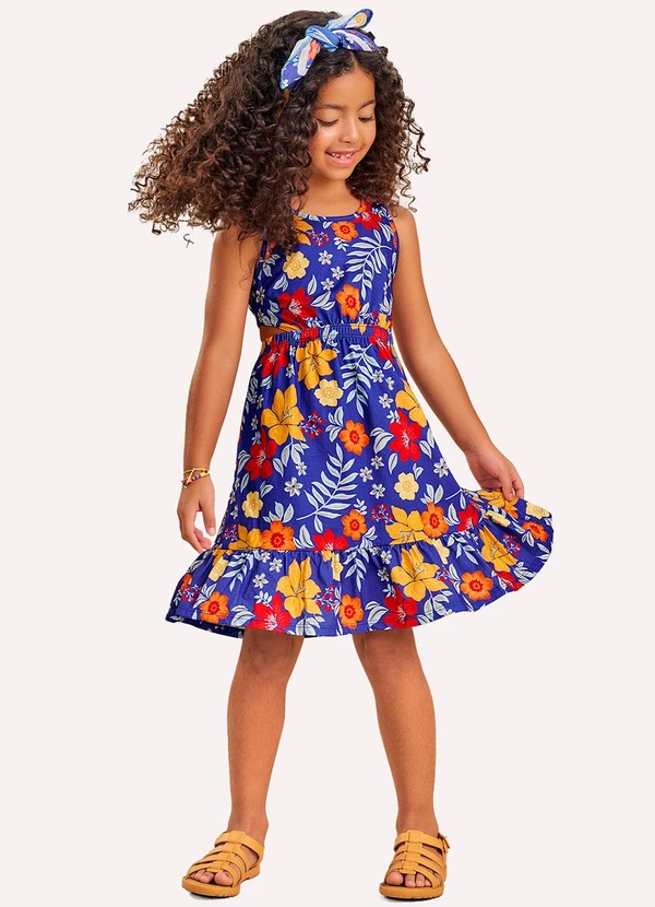 Nanai - Vestido Infantil Menina Flores Azul 1