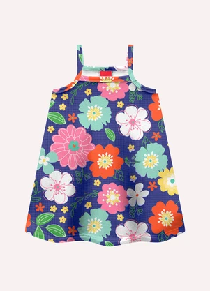 Kyly - Vestido Infantil Menina Flores Azul - KYLY