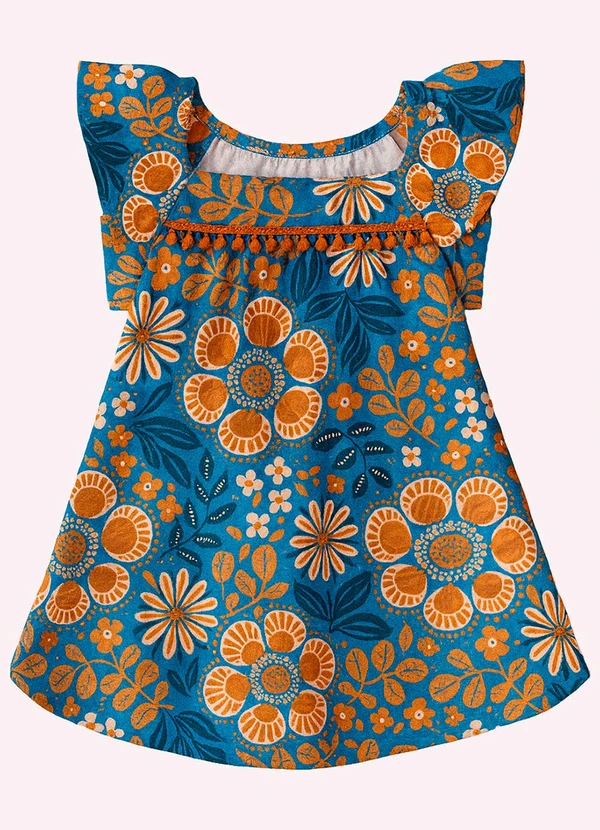 Nanai - Vestido Infantil Menina Flores Azul