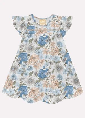 Milon - Vestido Infantil Menina Flores Azul - MILON
