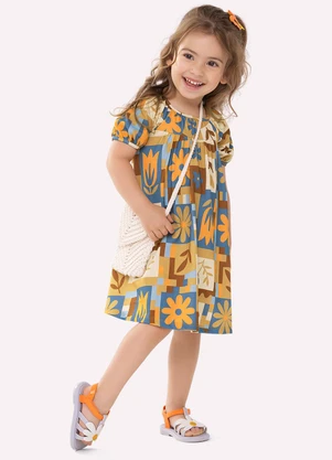 Nanai - Vestido Infantil Menina Flores Azul - NANAI