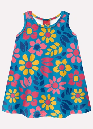 Kyly - Vestido Infantil Menina Flores Azul - KYLY