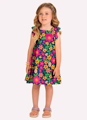 Kyly - Vestido Infantil Menina Flores Azul - KYLY