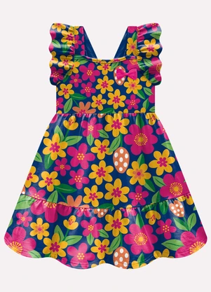 Kyly - Vestido Infantil Menina Flores Azul - KYLY