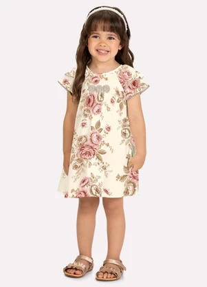Milon - Vestido Infantil Menina Flores Bege - MILON