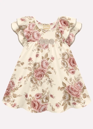 Milon - Vestido Infantil Menina Flores Bege - MILON
