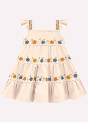 Milon - Vestido Infantil Menina Flores Bege - MILON