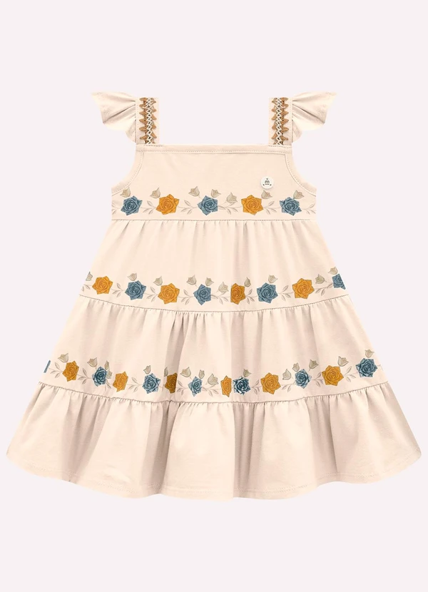 Milon - Vestido Infantil Menina Flores Bege