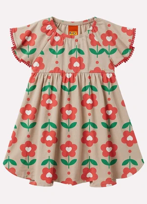 Kyly - Vestido Infantil Menina Flores Bege - KYLY