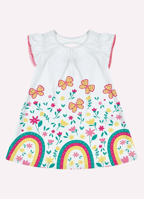 Kyly - Vestido Infantil Menina Flores Branco