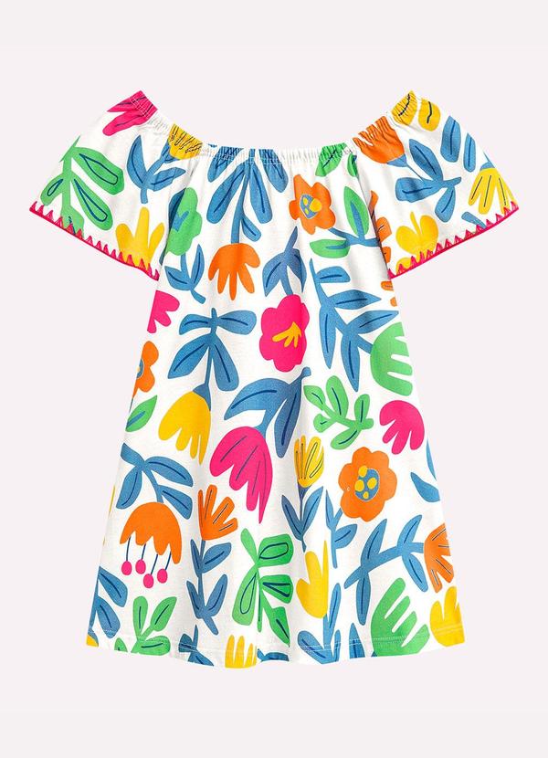 Nanai - Vestido Infantil Menina Flores Branco