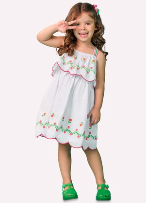 Nanai - Vestido Infantil Menina Flores Branco - NANAI