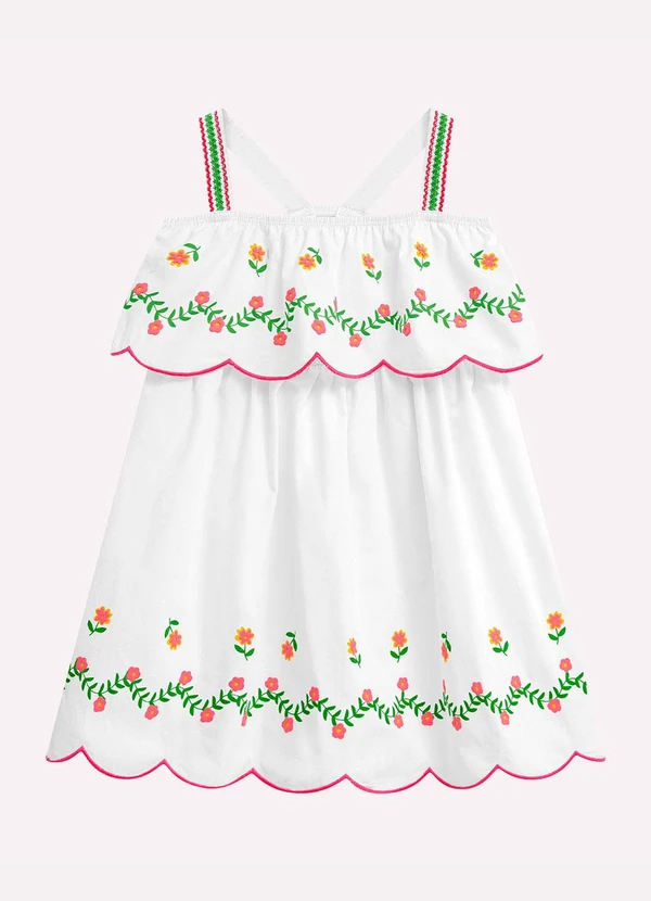 Nanai - Vestido Infantil Menina Flores Branco 2