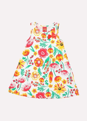 Kyly - Vestido Infantil Menina Flores Branco - KYLY