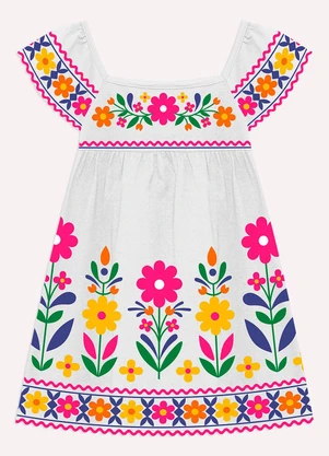 Nanai - Vestido Infantil Menina Flores Branco - NANAI