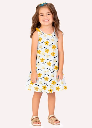 Kyly - Vestido Infantil Menina Flores Branco - KYLY