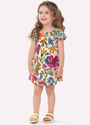 Nanai - Vestido Infantil Menina Flores Branco - NANAI